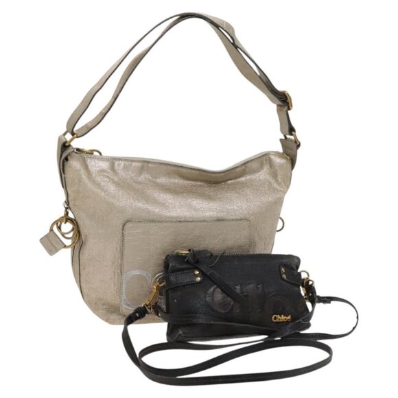 Chloe Shoulder Bag Leather 2Set Black Beige Gold Auth ar13578 - Picture 1 of 16